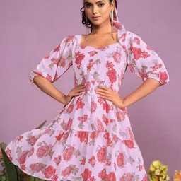 KALINI Floral Printed Georgette Fit & Flare Dress-picture-34