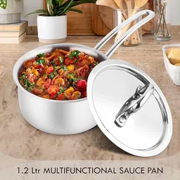 dog boss Stainless Steel Saucepan with Lid – Boiling Pan for Milk, Tea, Water & Soup Sauce Pan 14 cm diameter with Lid 1.2 L capacity image 4