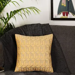 MONKDECOR Set Of 5 Yellow Velvet Square Cushion Covers image 4