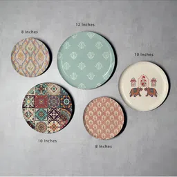 DESSINE ART 5-Pcs Beige & Red Printed Traditional Jaipur Wall Plates Decor image 4