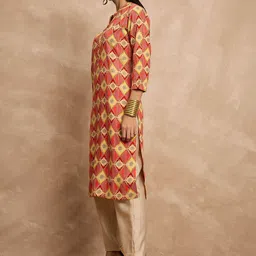 HERE&NOW Women Printed Mandarin Collar Straight Cotton Kurta image 5