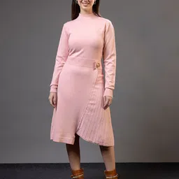 all about you High Neck Woollen Jumper Dress with Asymmetrical Hemline-image-56