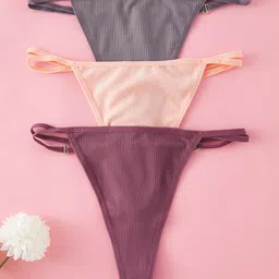 Trendyol Women Pack Of 3 Striped Mid Rise Thong Briefs-picture-24
