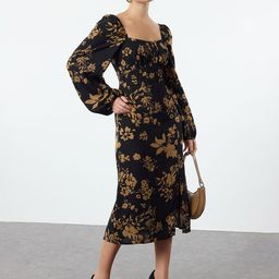 Trendyol Floral Print Puff Sleeve A-Line Midi Dress-picture-6