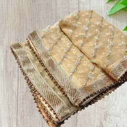 kamya fashion Net Embroidered Gold Women Dupatta image 4