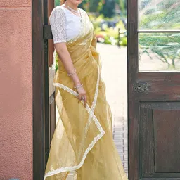 SANISA Embellished Beads and Stones Supernet Saree image 2