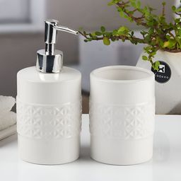 Kookee White 2 piece Abstract Ceramic Bath Accessories Set-picture-19