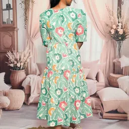 VenderVilla Floral Print Puff Sleeve A-Line Midi Dress image 4