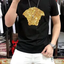 KPOP Round Neck Applique Work Short Sleeves Regular Fit T-shirt-picture-17