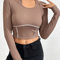 HERE&NOW Women Round Neck Long Sleeves Crop Top-picture-15