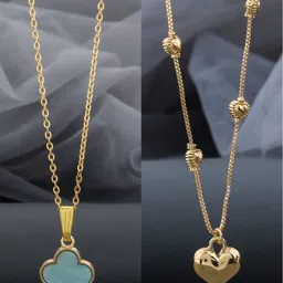 Birado Jewellery Set Of 2 Stainless Steel Gold-Plated Enamelled Pendants With Chain-picture-25