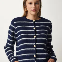 Happiness istanbul Women Striped Cardigan image 1