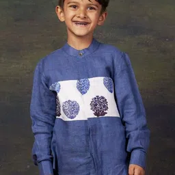 THETAA Boys Relaxed Fit Floral Printed Mandarin Collar Linen Casual Shirt-picture-23