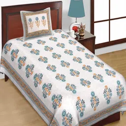 E Elma Blue 144 TC Single Bedsheet with 1 Pillow Covers-picture-28