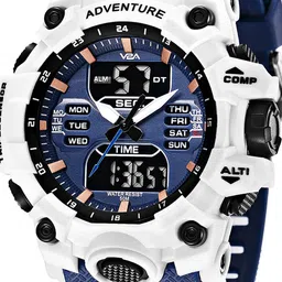 V2A Men Patterned Dial & Bracelet Style Straps and Digital Watch V2A-CS-1730-Blu-Wht image 4