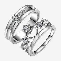 Ringzinnie Set Of 2 Stainless Steel Stone-Studded Couple Finger Rings-picture-20