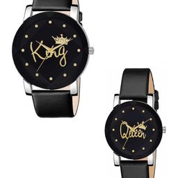 CSAMON Unisex Pack pf 2 Printed Dial & Leather Straps Analogue Watch King_queen_leather-picture-18
