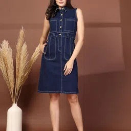 plusS Women Cotton A-Line Sleeveless Casual Dress-image-12