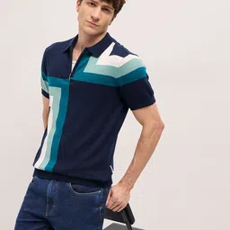 THE BEAR HOUSE Men Geometric Printed Polo Collar Cotton T-shirt-picture-37