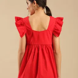 Shades of Sabi Red Squar Neck solid Cotton Regular Maternity Top image 3