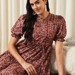 LookShine Floral Printed A-Line Midi Dress image 3