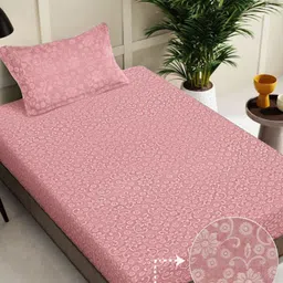 Myntra Elegant Homes Peach Embossed Woollen 300 TC Single Bedsheet Set 2.25 m x 1.5 m-picture-35