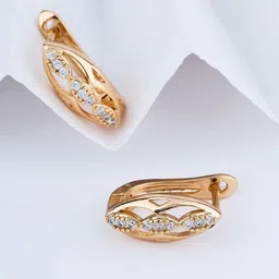 DIMIKI Korean Rose Gold-Plated AD Studded Anti Tarnish Contemporary Shaped Hoop Earrings-picture-31