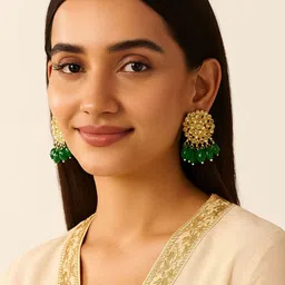 Jazz and Sizzle Gold Plated Artificial Stones Studded & Beaded Floral Shaped Drop Earrings image 3