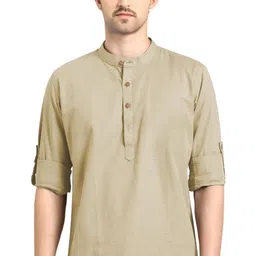 KNOWTED Mandarin Collar Roll-Up Sleeves Straight Kurta-picture-13