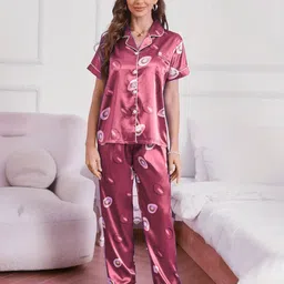 NIJANAND TEXTILE Printed Shirt Collar Night suit-image-42