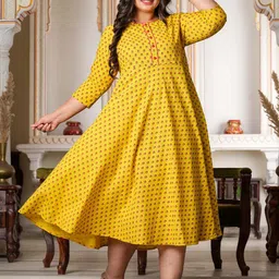 IKRASS Plus Size Floral Printed Round Neck A-Line Ethnic Dress image 2