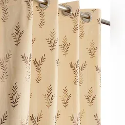 Kiara Creations Cream & Gold Toned 2 Pcs Printed Room Darkening Velvet Window Curtains-image-27