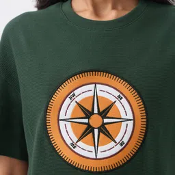 The Souled Store Women Printed Drop-Shoulder Sleeves Applique T-shirt image 3