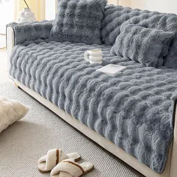 DREAM CARE Grey & Grey Polyester 3 Piece Sofa Cover With Arms image 3