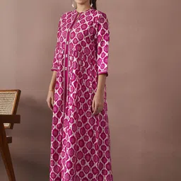 Anouk Ethnic Motifs Printed Mandarin Collar Chanderi Silk A-Line Kurta With Trousers image 4