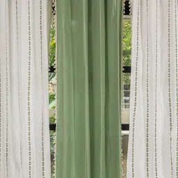 URBAN SPACE Green & White 3 Pieces Cotton Embroidered Long Door Curtains-image-57