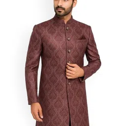 SHAHI ACHKAN Men's Elegant Maroon Textured Sherwani-picture-34