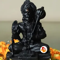 DARIDRA BHANJAN Black & Gold toned Lord Hanuman ji Religious Idol Showpiece image 5