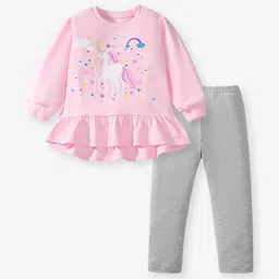 JC SPARKLE Girls Unicorn Printed Round Neck Pure Cotton Top With Trousers-picture-13