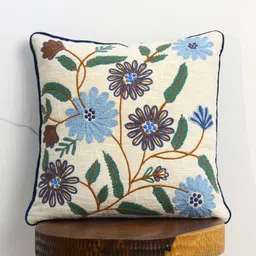eyda Cream-Coloured & Blue Set of 2 Floral Square Cushion Covers image 5