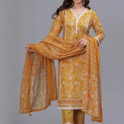 Amayra Women Floral Printed Regular Pure Cotton Set with Palazzos With Dupatta image 3