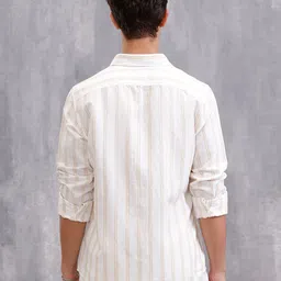 WROGN Slim Fit Spread Collar Vertical Stripes Striped Linen Opaque Shirt image 5