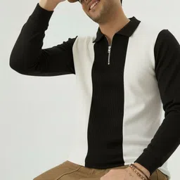 Try This Colourblocked Polo Collar Long Sleeves Regular Fit T-Shirt-image-54
