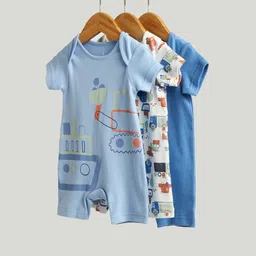mothercare Boys Pack of 3 Printed Cotton Rompers-picture-29