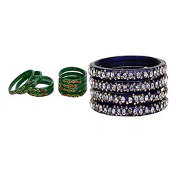 1ST TIME Set Of 12 Green Alloy Artificial Stones & Beads Antique Bangles-picture-13