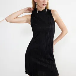 Trendyol Solid Self Design Mock Neck Sheath Dress-image-72