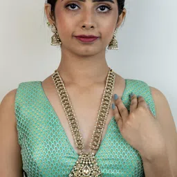 Kulin Women Traditional Gold Plated Kundan Long Necklace With Earrings-image-43