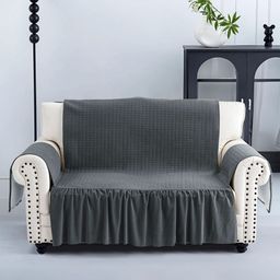 RUBOXA Grey Solid Velvet 1 Piece Sofa Cover With Arms-picture-14