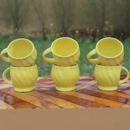 laghima jadon Set of 6 Yellow Textured Ceramic Glossy Cups and Mugs set image 3