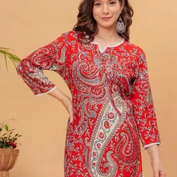 Wawlooks Paisley Printed Notch-Neck Straight Kurta-picture-10